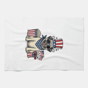 Patriotic Pug Vintage Engraving Dog Shirt Design_1 Tea Towel