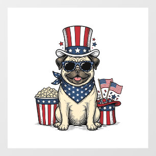 Patriotic Pug Vintage Engraving Dog Shirt Design_1 Window Cling
