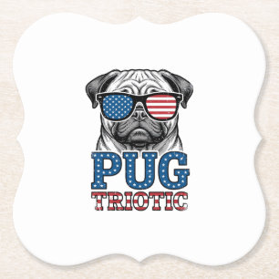 Patriotic Pug Vintage Engraving Shirt Design_1 Paper Coaster