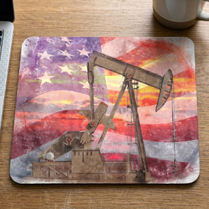 Patriotic Pumpjack at Sunset Pastel Drawing Art Mouse Mat