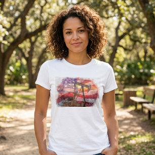 Patriotic Pumpjack at Sunset Pastel Drawing Art T-Shirt