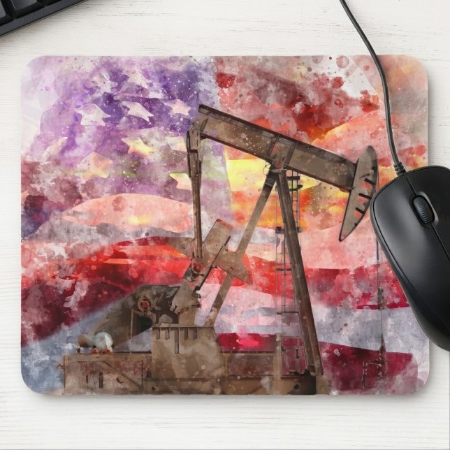 Patriotic Pumpjack Watercolor Sunset Art Mouse Mat (Patriotic Pumpjack Watercolor Sunset Art. Mouse Pad)
