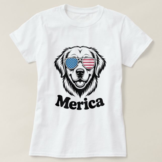 "Patriotic Pup in Shades – 4th of July Dog Pride!" T-Shirt (Design Front)