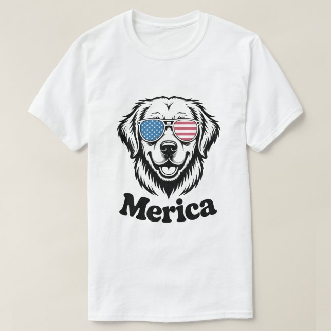"Patriotic Pup in Shades – 4th of July Dog Pride!" T-Shirt (Design Front)