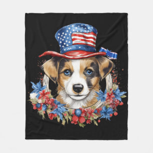 Patriotic Puppy 4th of July USA Independence Day Fleece Blanket