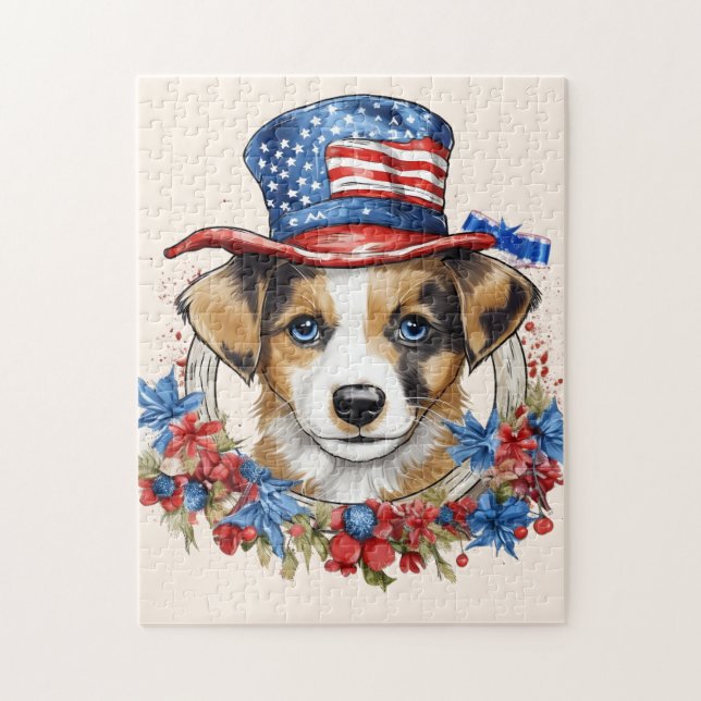 Patriotic Puppy 4th of July USA Independence Day Jigsaw Puzzle (Vertical)