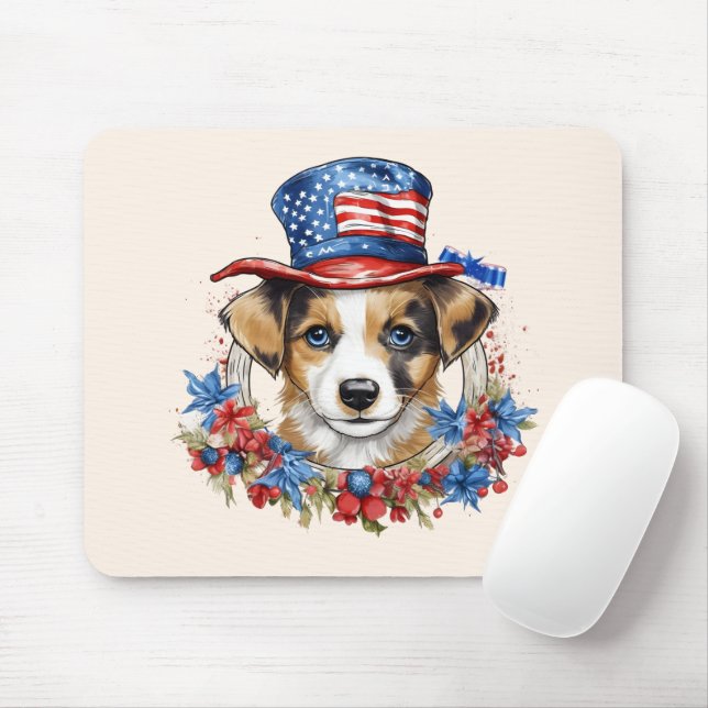 Patriotic Puppy 4th of July USA Independence Day Mouse Mat (With Mouse)