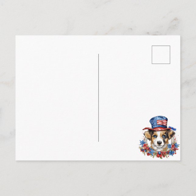 Patriotic Puppy 4th of July USA Independence Day Postcard (Back)