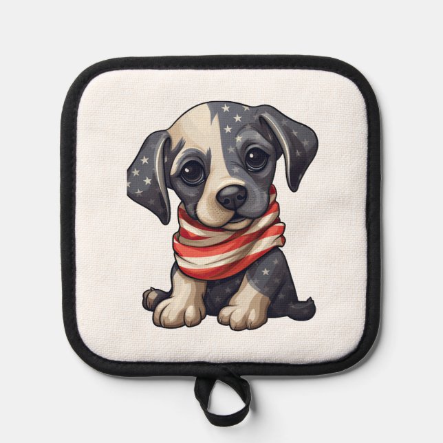 Patriotic Puppy - Style 11 Pot Holder (Front)