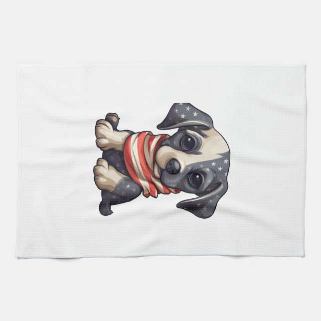 Patriotic Puppy - Style 11 Tea Towel (Horizontal)