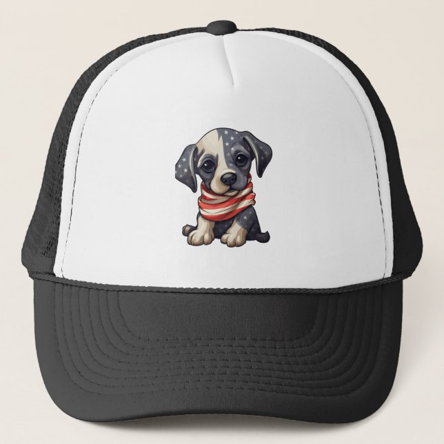 Patriotic Puppy - Style 11 Trucker Hat (Front)