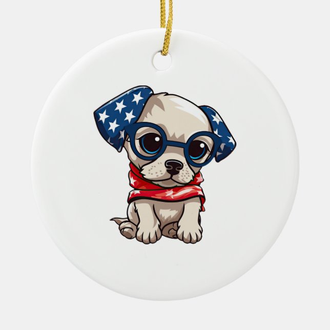 Patriotic Puppy - Style 13 Ceramic Tree Decoration (Front)