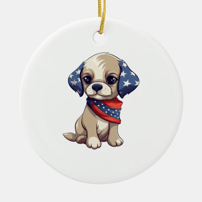 Patriotic Puppy - Style 9 Ceramic Tree Decoration (Front)