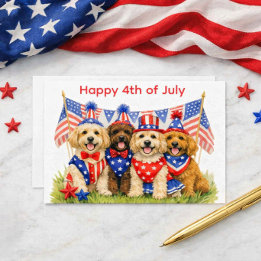 Patriotic Pups: Labradoodle 4th of July Holiday Postcard