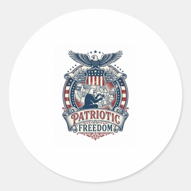 Patriotic Puzzle Lover Vector Graphic Tee Classic Round Sticker (Front)
