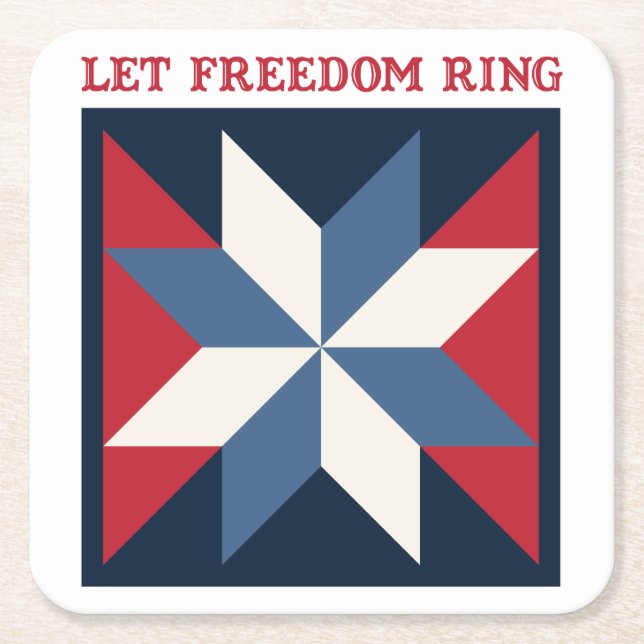 Patriotic Quilt Square Square Paper Coaster (Front)