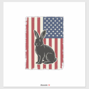 Patriotic Rabbit American Flag Vintage Engraving S