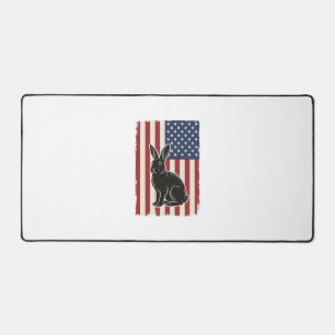 Patriotic Rabbit American Flag Vintage Engraving S Desk Mat