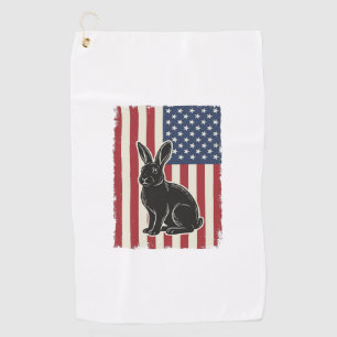 Patriotic Rabbit American Flag Vintage Engraving S Golf Towel