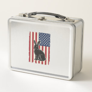 Patriotic Rabbit American Flag Vintage Engraving S Metal Lunch Box