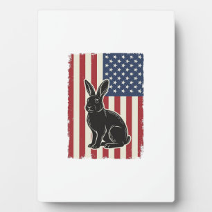 Patriotic Rabbit American Flag Vintage Engraving S Plaque