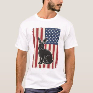 Patriotic Rabbit American Flag Vintage Engraving S T-Shirt