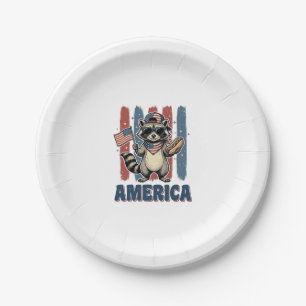 Patriotic Raccoon America Vintage Shirt Design_1 Paper Plate