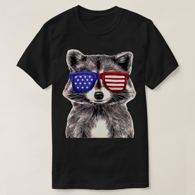 Patriotic Raccoon Wearing USA Flag Glassess 4th Of T-Shirt (Design Front)