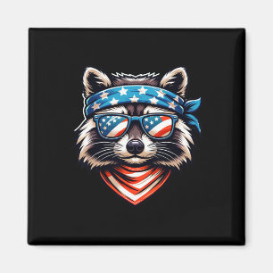 Patriotic Racoon 4th Of July American Flag Trash Magnet