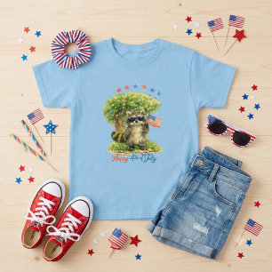 Patriotic Racoon 4th of July Animal Blue T-Shirt