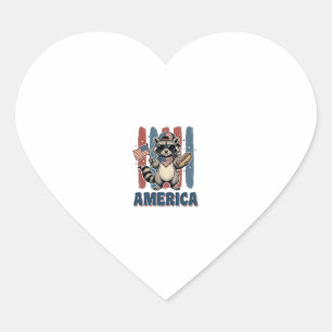 Patriotic Racoon America Vintage Shirt Design_1 Heart Sticker