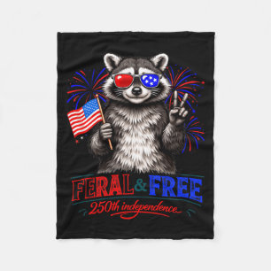 Patriotic Racoon Feral And Free 250th Fleece Blanket