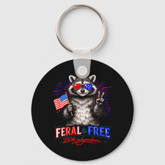 Patriotic Racoon Feral And Free 250th Key Ring