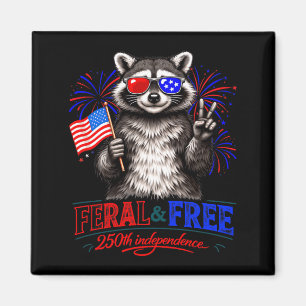 Patriotic Racoon Feral And Free 250th Magnet