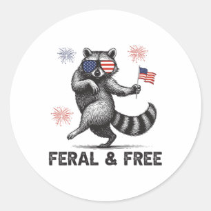 Patriotic Racoon Feral But Free Usa Flag 4th Of J Classic Round Sticker