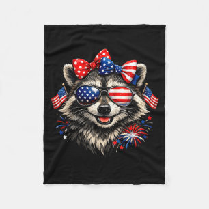 Patriotic racoon funny american flag bow 4th ofPa Fleece Blanket