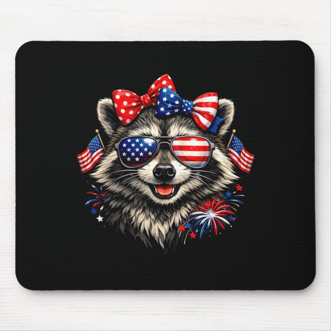 Patriotic racoon funny american flag bow 4th ofPa Mouse Mat (Front)