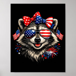 Patriotic racoon funny american flag bow 4th ofPa Poster