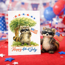 Patriotic Racoon Holding USA Flag Fourth of July Postcard