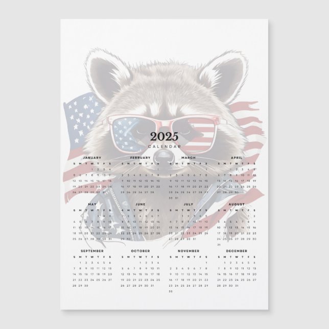 Patriotic Racoon Red White Blue Magnetic Calendar (Front)