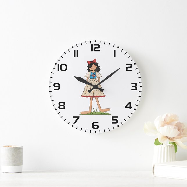 Patriotic Rag Doll Girl Americana Folk  Large Clock (Creator Uploaded)