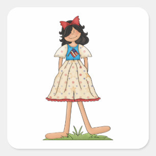 Patriotic Rag Doll Girl Americana Folk  Square Sticker