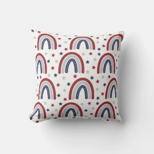 Patriotic Rainbow Red Blue White Stars and Stripes Cushion