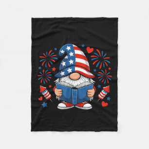 Patriotic Reading Gnome American Flag Book Fleece Blanket