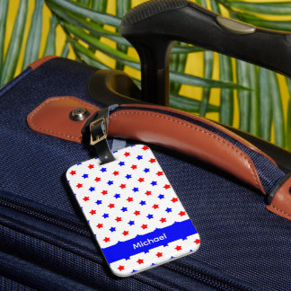 Patriotic Red and Blue Star Pattern Personalise Luggage Tag