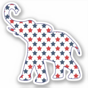 Patriotic Red and Blue Stars Elephant Contour