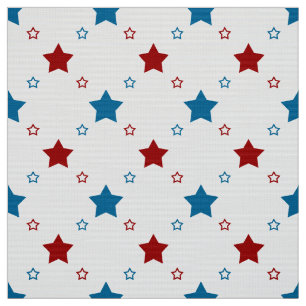 Patriotic Red and Blue Stars on White Background Fabric