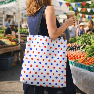 Patriotic Red and Blue Stars White Background Tote Bag