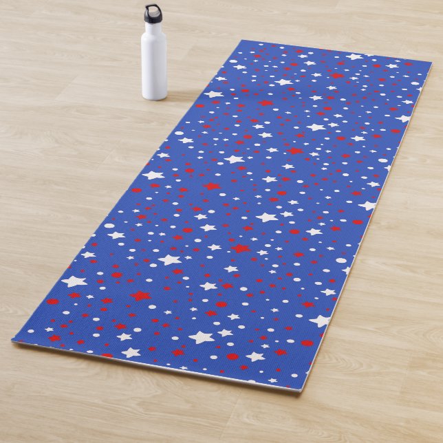 Patriotic Red and White Stars On Blue Yoga Mat (In Situ)