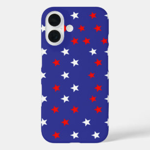 Patriotic Red and White Stars on Royal Blue iPhone 16 Case